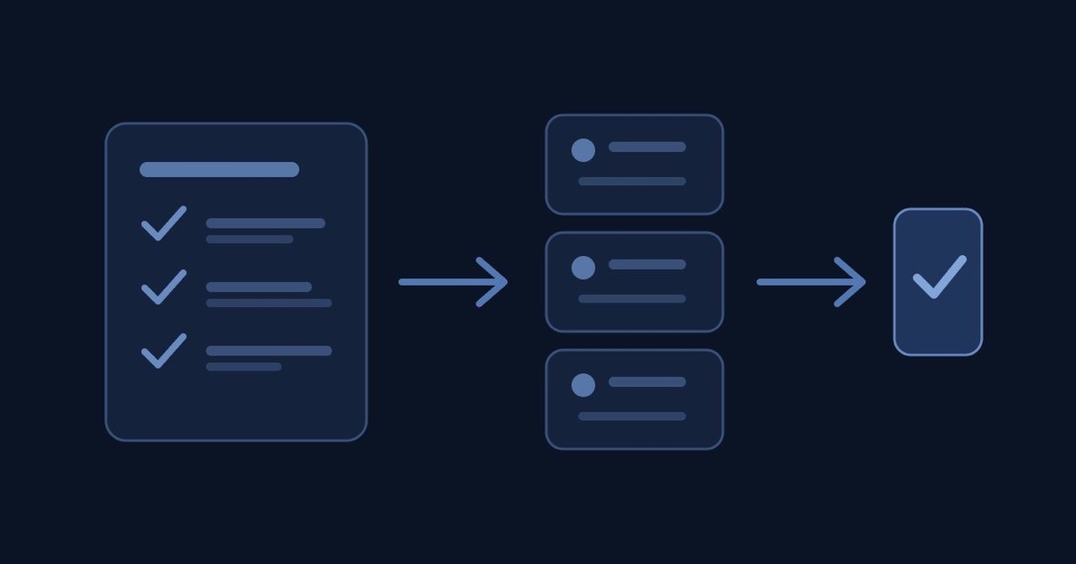 A project checklist becoming three clear work packages and one approved first step